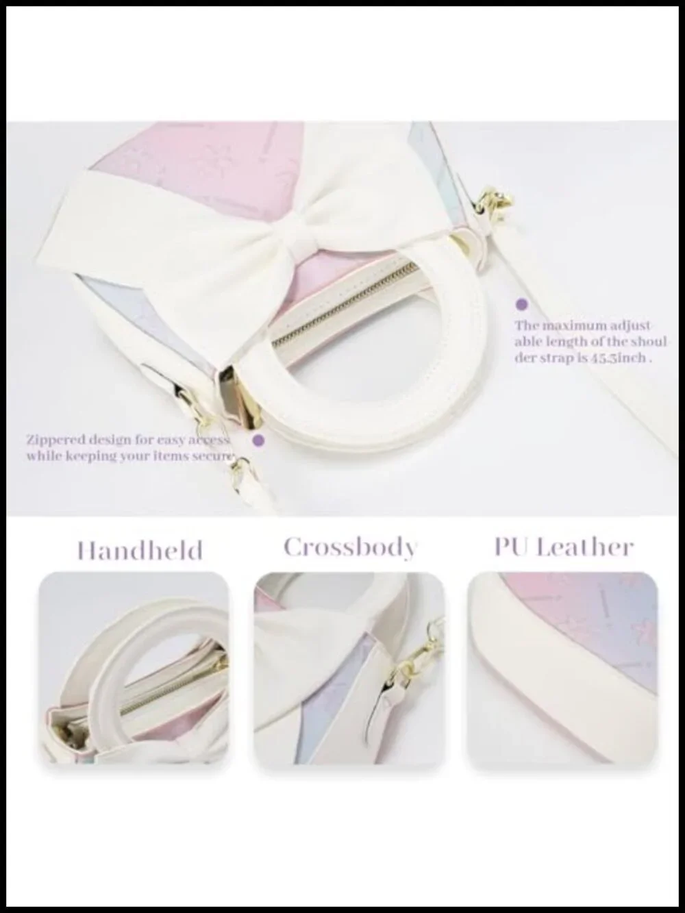 Faux Leather Crossbody Bag with Bow Knot, Color-Blocked Mini Purse